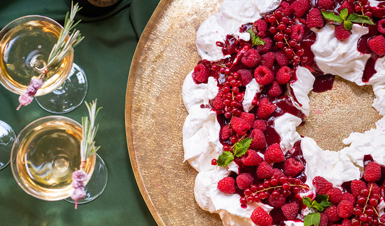 Wine & dessert with whipped cream and berries | Learn More About Holiday Planning with The Kitchen For Exploring Foods