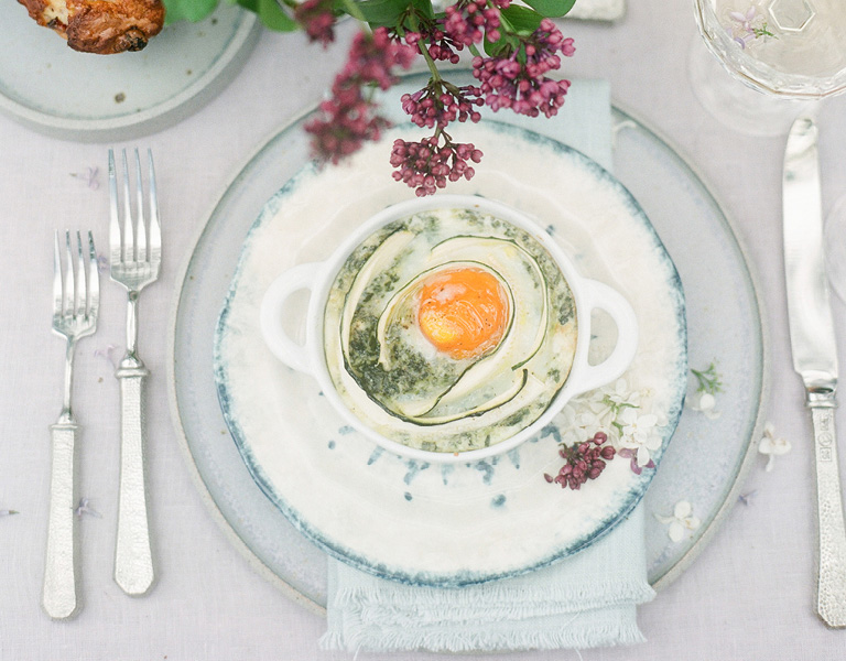 Baked Eggs with Zucchini Ribbonsv