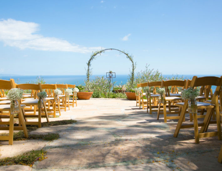 Outdoor private event space overlooking the ocean at Rancho del Cielo in Malibu, CA